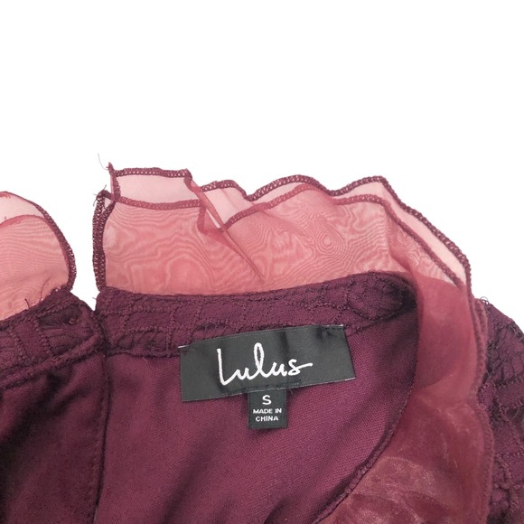 Lulus Ruffle Lace Overlay Shift Mini Dress Size S Burgundy Red Formal Romantic - Picture 8 of 8
